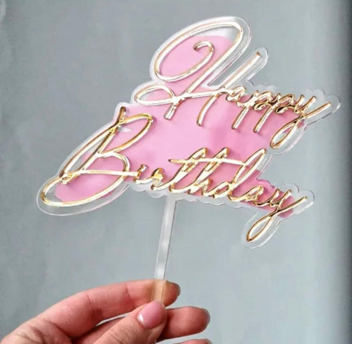 Happy Birthday - Gold & Pink background